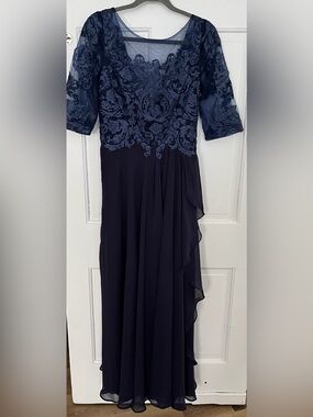 FH Couture Lace up Back Wedding Dress Lace bodice Sheer Overlay Blue Size 10